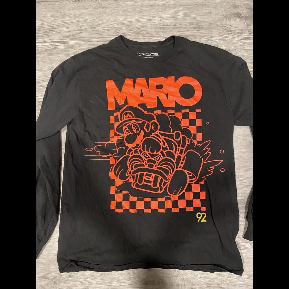 Nintendo Super Mario Kart Black Red 92 Mens Vintage Long Sleeve T-Shirt Size L